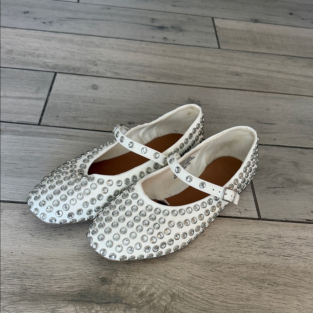 White Ballet Flats with Rhinestone Accents